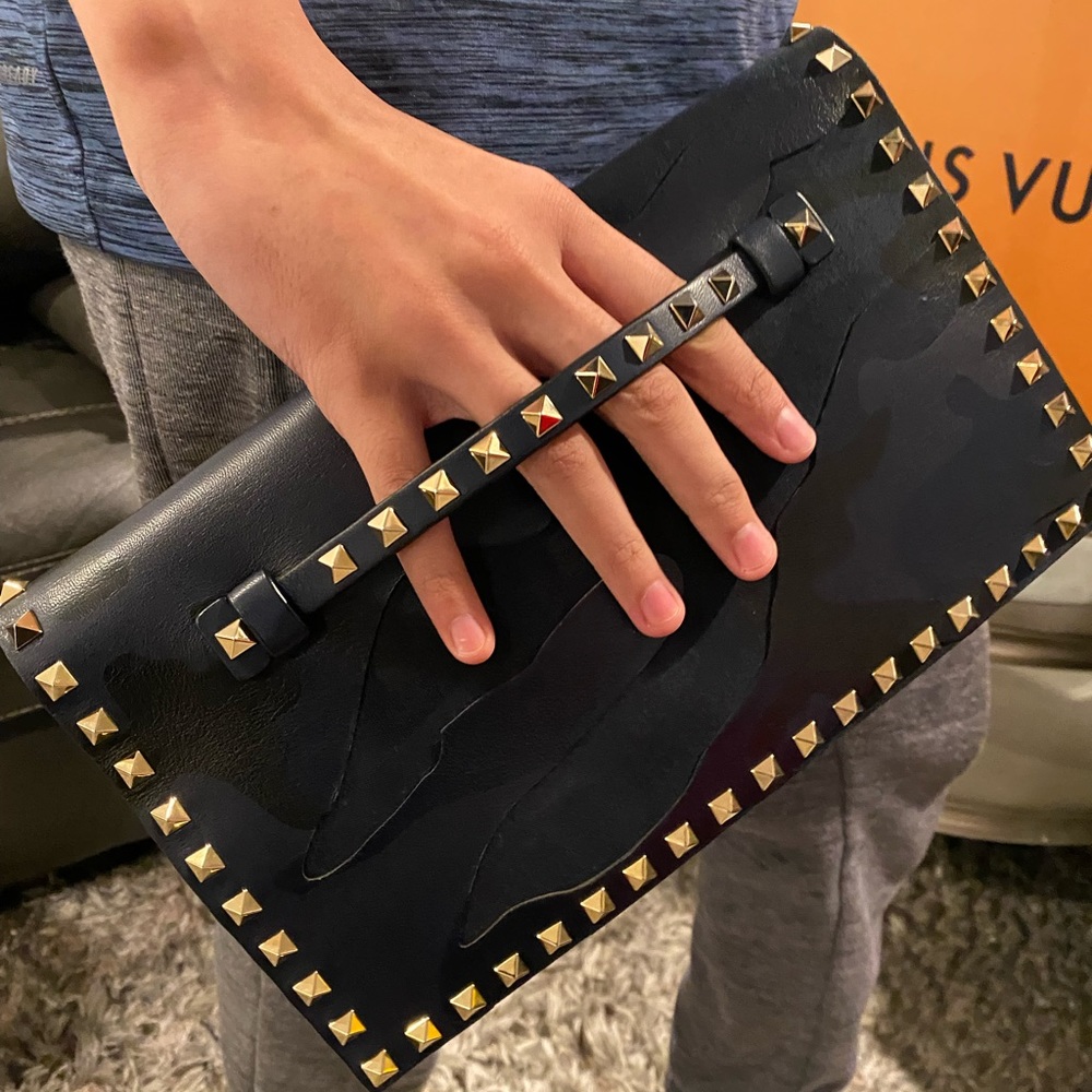 Valentino Rockstud Navy/Camo Clutch